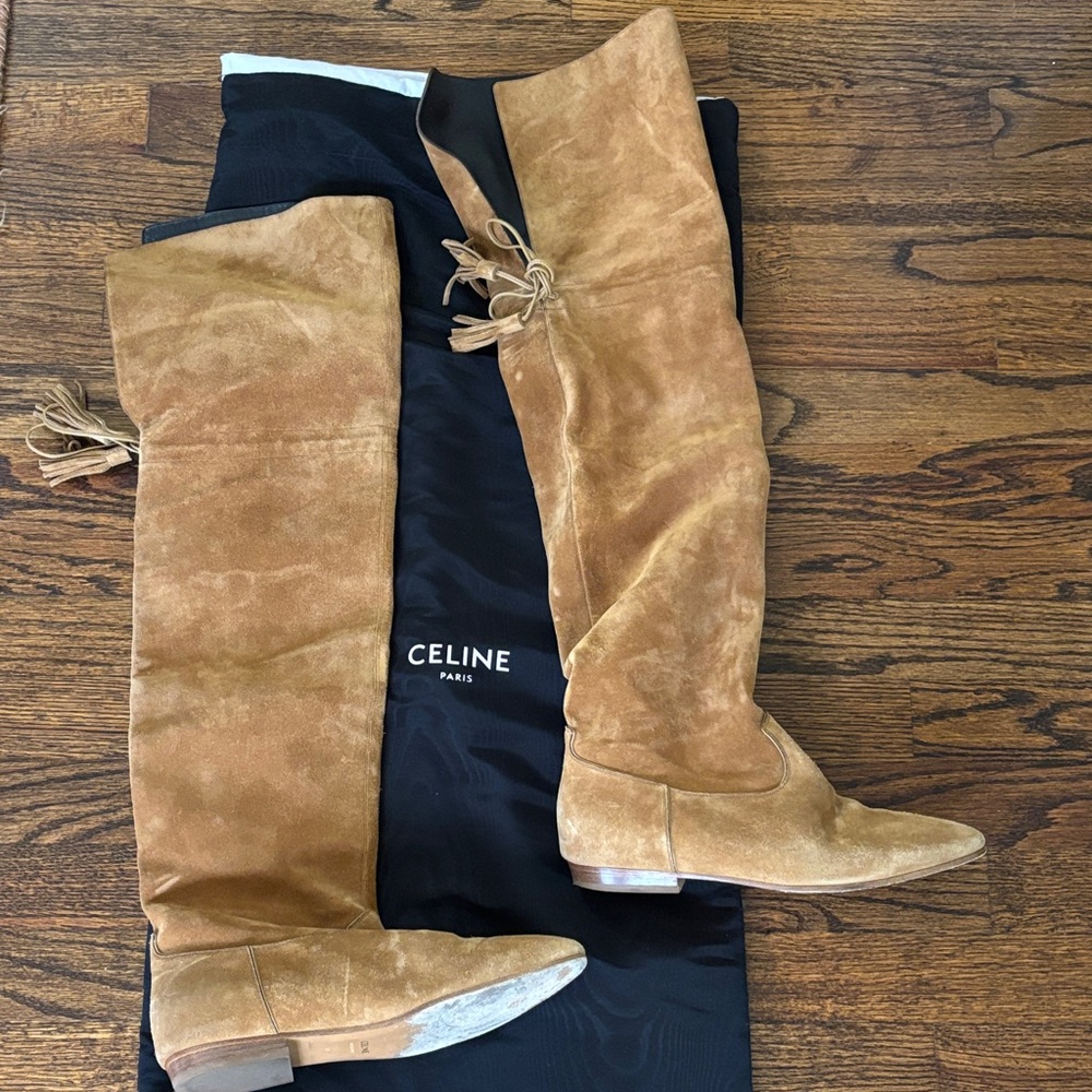 Celine Camel Suede Over-the-Knee Boots